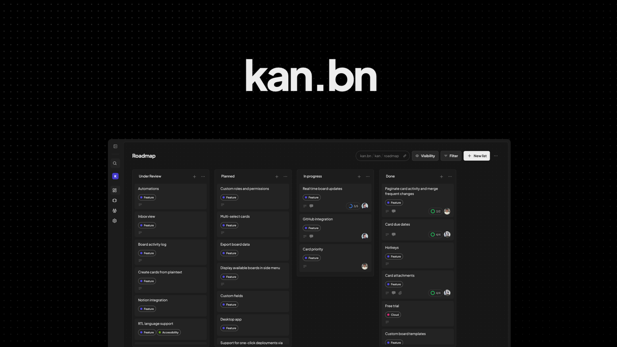 Kan is an open-source, lightweight kanban board tool built as a Trello alternative that lets teams organize work without vendor lock-in.