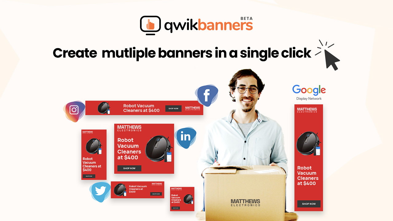 QwikBanners is a template-based tool that generates 10 static display ad banner sizes at once without requiring design or coding skills.