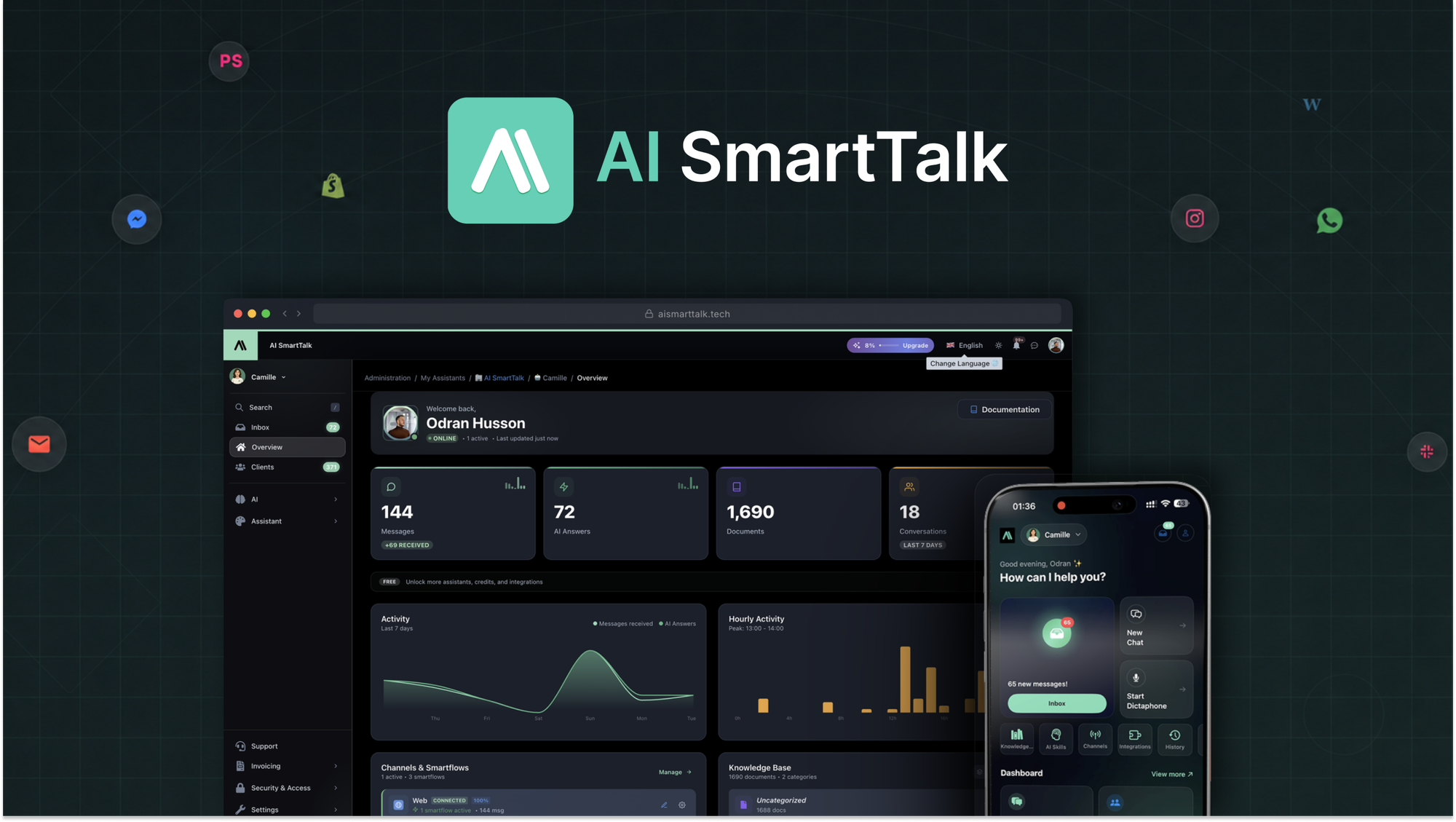 AI SmartTalk is a no-code AI agent builder that deploys chatbots across seven channels including web, WhatsApp, Instagram, and Slack with 37-language