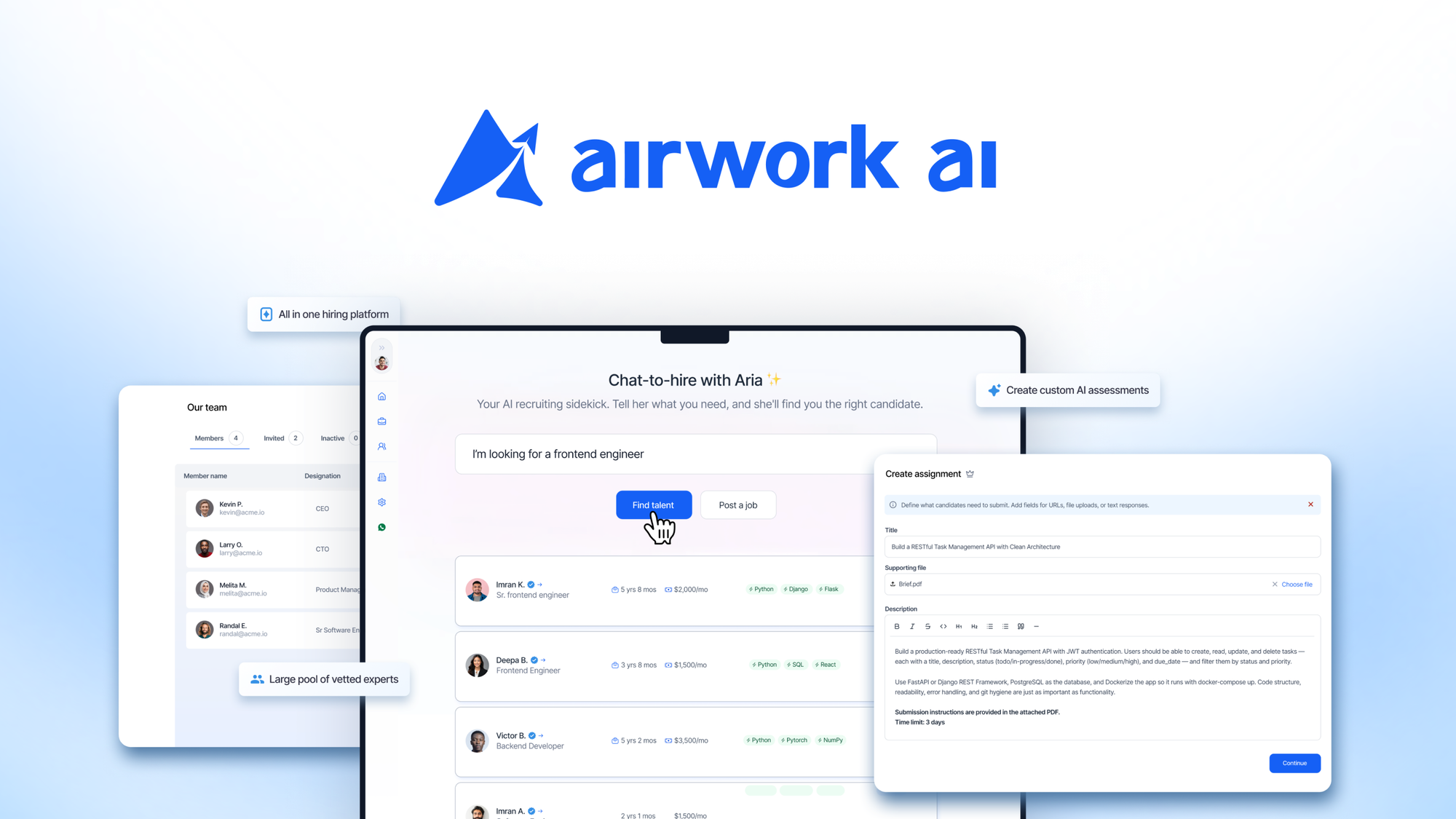 Airwork AI is an AI hiring platform that sources, screens, and shortlists pre-vetted software engineers from South Asian markets.