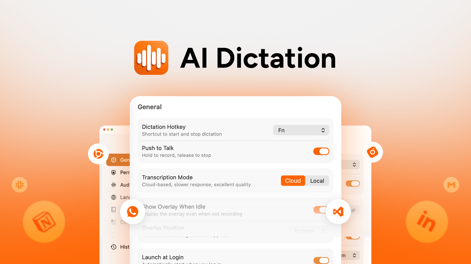 AI Dictation is a Mac voice-to-text app that removes filler words, fixes grammar, and auto-formats dictated text using hybrid on-device and cloud AI.