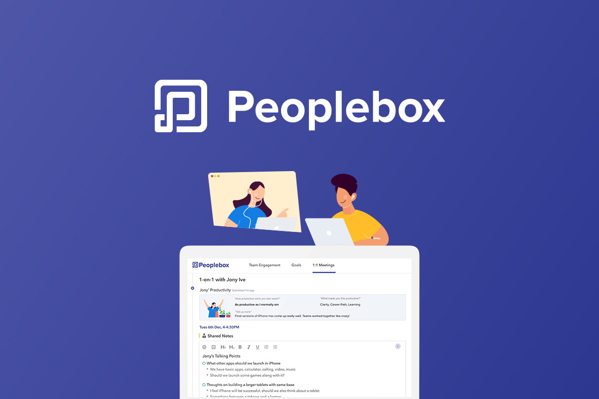 Peoplebox is a performance management and employee engagement platform that helps remote teams track OKRs, run 1:1 meetings, and collect anonymous fee