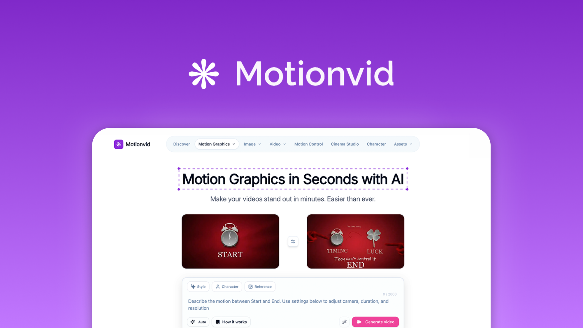 MotionVid AI is a text-to-video tool that turns natural language prompts into motion graphics, infographics, and short explainer animations.