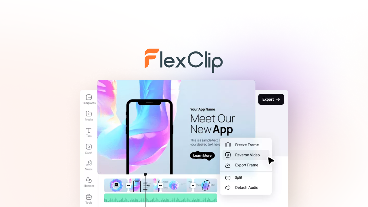 FlexClip is a browser-based AI video editor for making short-form and social media videos with templates, stock media, and automated editing tools.