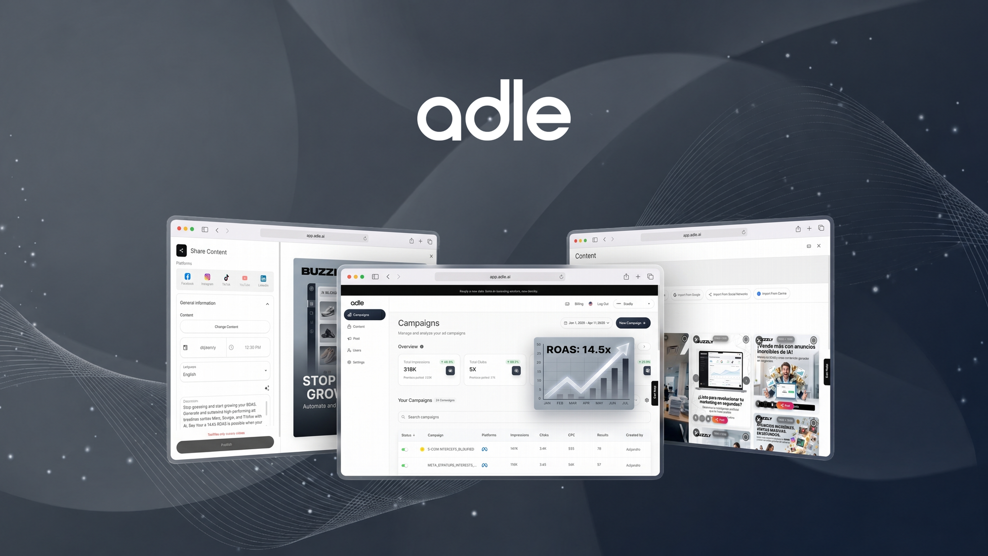 Adle AI is an AI-driven ad platform that generates on-brand creatives and launches them across Meta, TikTok, and Google from a single dashboard.