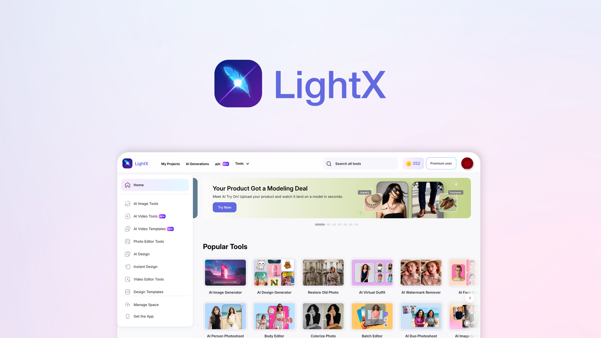 LightX is an AI-powered photo editor and design tool combining AI image generation, photo editing, and templates in one app.