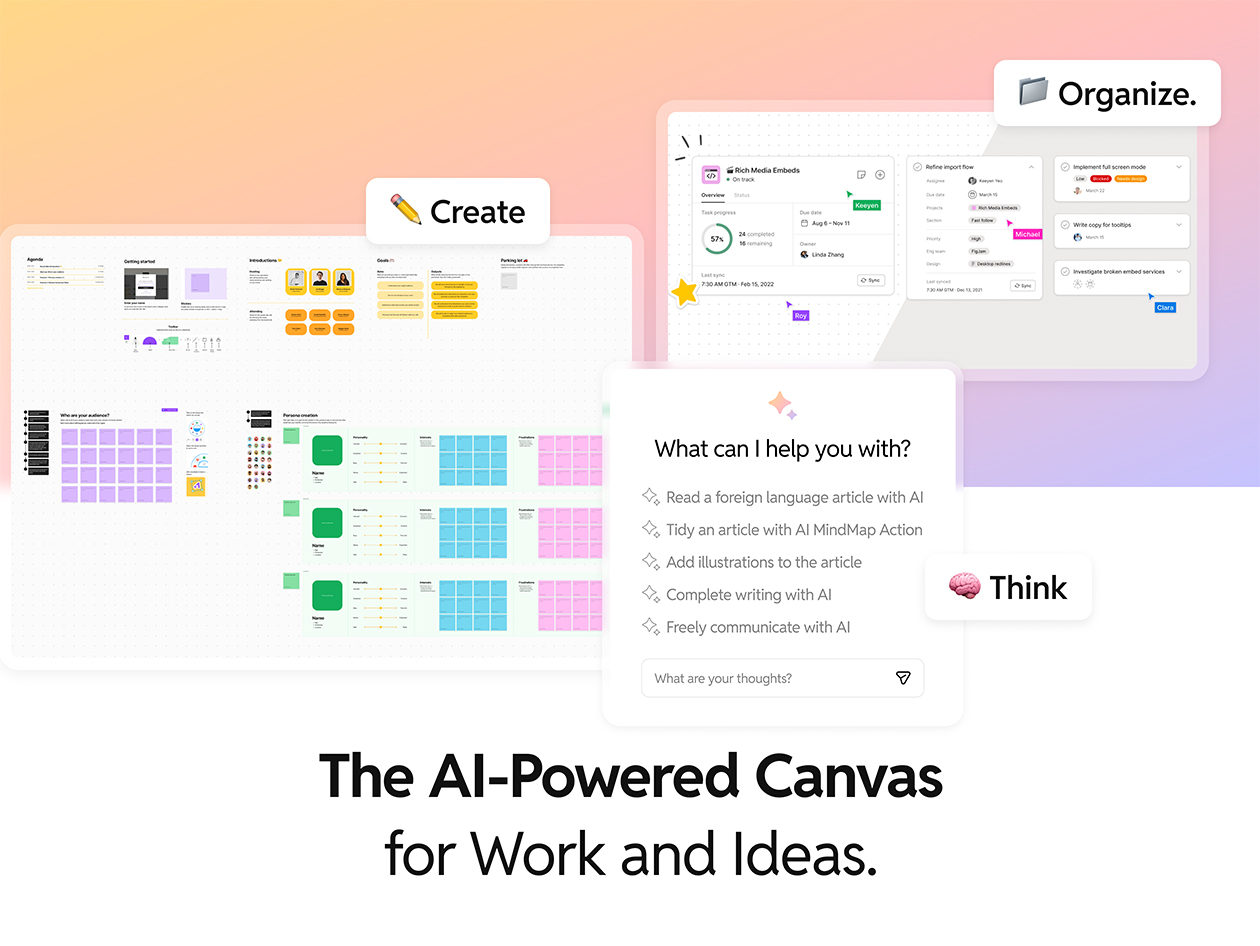 Hive AI is an AI-powered workspace combining notes, visual boards, docs, and project management in one canvas.