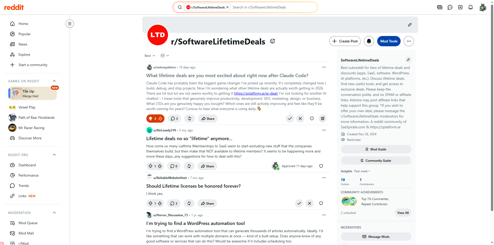 Reddit homepage showing Business & Finance directory listing