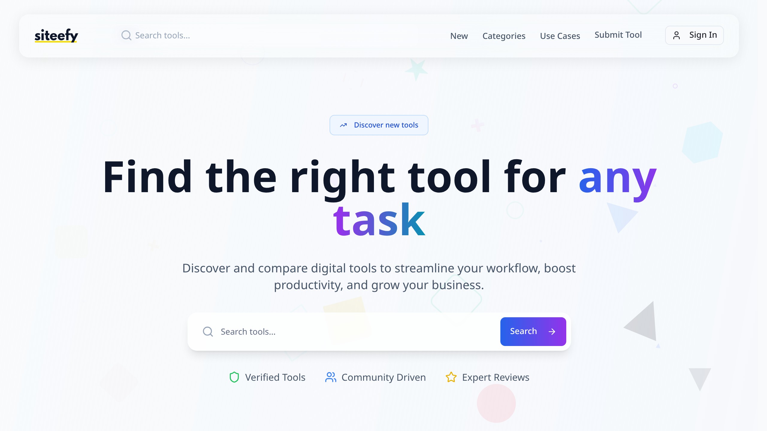 Siteefy homepage showing AI directory listing